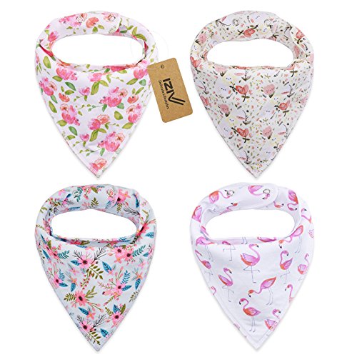 iZiv Lot de 4 Bavoirs Bébé Bandana Bavoir avec Boucle Réglable, Absorbent Coton Doublure 0-2 ans (Couleur-1)
