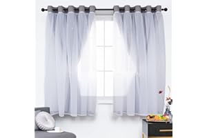QINUO HOME Girls & Boys Room Decoration - Eyelet Cut Out Star Pattern Double Layers Kids Curtains with Voile for Nursery Bedroom/Living Room, 2 Panels Set, 90 x 54 Inch, Silver