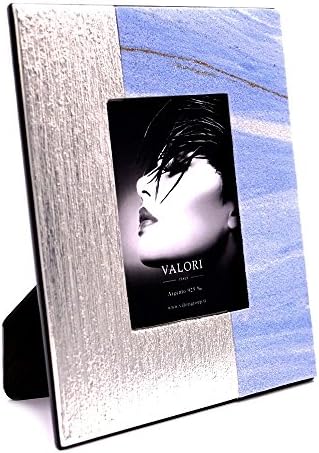 VALORI Romantic Stone 925 Sterling Silver Photo Frame 3,5 x 5 with Slab of Natural Stone Mahogany Back