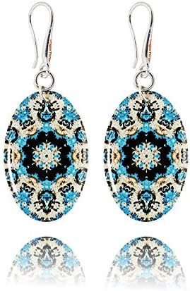 Dragon PorterBohemian Mandala Oval Dangle Earrings; Everyday Original Jewellery Gifts for Women (Grey Blue)