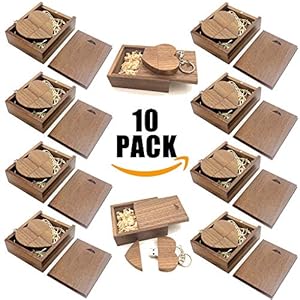 A Plus+ 10 Piezas Memoria USB 3.0 DE 16GB Corazón de Madera USB 3.0 Flash Drive + 10 Piezas Cajas de Madera Decoración