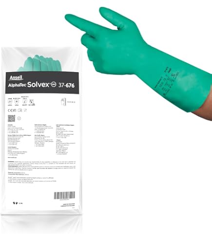 Ansell 37–675 Solvex Unisex Handschuhe Nitril chemikalienbeständig Handschuhe (12 Paar), grün Baumarkt
