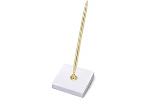 PartyDeco Pen Stand Stifthalter Weiß mit Gold Stift für Einträge Gedenk Gästebuch Grüße Elegant Stift