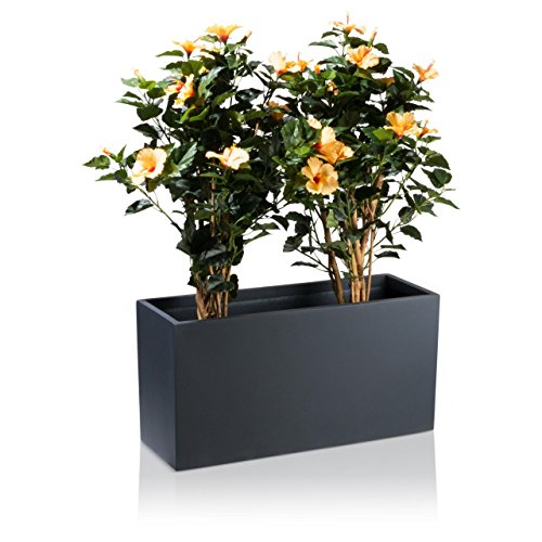 Pflanztrog Blumentrog VISIO Fiberglas Blumenkübel – Farbe: anthrazit matt – großer wetter- und winterfester Pflanztopf für Innen & Außen, robuster & UV-beständiger Pflanzkübel - 5