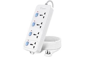 GONGNIU 4-Way 5M Power Extension Cord, 13A 3250W Power Strip with Individual Switches, Universal Sockets, Child Safety Shutter, Fire-Resistant Body, Wall Mount Extension Socket for Home Office