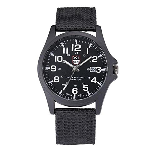 Watches Ularma Mens Date Stainless Steel Sports Analog Quartz Army Wrist Watch Black