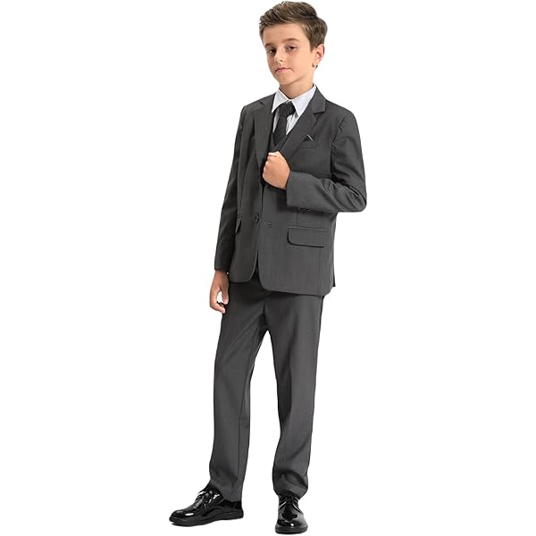 Completo Smoking Bambino Grigio 5 Pezzi - Giacca, Gilet, Camicia, Cravatta, Pantaloni Per Cerimonie 5-13 Anni - Foto 12