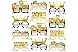 OUMAIFENG 12 Silvester Deko 2025 Party Fotoautomat Requisiten Zubehör Silvester Brille, Fotobox Accessoires Happy New Year Dekoration Glitter Papier Gläser, Glücksbringer Silvester Party Neujahr Zubehör