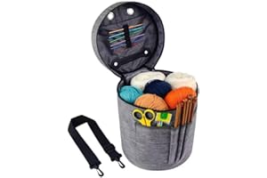 igadgitz home U7267 Sac à Tricoter Rond en Polyester, Knitted Bag pour Fil, Sac à Crochet portable avec Bandoulière - Gris