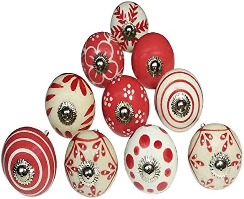 Handmade Knobs Sale - Set of 10 Assorted Knobs Red and White Flower Ceramic Knobs Handmade Design Drawer Knob / Cabinet Pulls / Handles - Home Decor Accessories