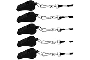 DEER PLATZ 6 Piezas Silbato árbitro Entrenadores con Cordones, Silbatos Plástico PVC, para Deportes Fútbol, Supervivencia Salvavidas, Entrenamiento Emergencia (Negro)