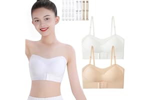 SUNVIVID Mädchen Trägerloser BH Nahtloser Bandeau-BH 2er-Pack Bügellose Sport Unterwäsche Tanzballett Unsichtbares Bralette Trainings-BHS mit wandelbaren Trägern für 10-18 Jahre