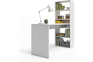 duehome | Escritorio Juvenil con Estanteria Reversible, Mesa de Ordenador, Modelo Cosmic, Acabado en Blanco Artik, Medidas: 120 cm (Largo) x 53 cm (Ancho) x 144 cm (Alto)