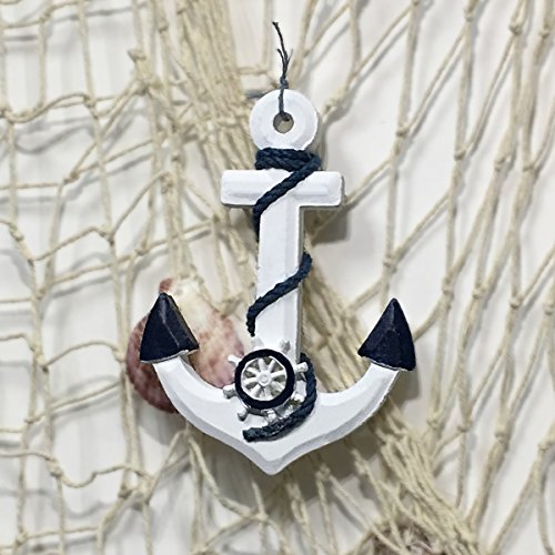 KING DO WAY Fischnetz mit Schöner Muscheln Anker mediterranen stil fischerei dekorative netze hintergrund Wand deko bar home decor Maritimes Deko Weiss - 4