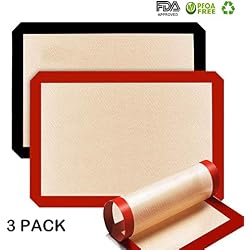 Vegena Tapis de Cuisson en Silicone, 3 Pièces sans BPA Anti-Adhérent Toile Feuille de Cuisson Patisserie, Toile de Cuisson Silicone Saine, Réutilisable, Facilement Lavable, 42 x 30 cm et 30 x 21 cm