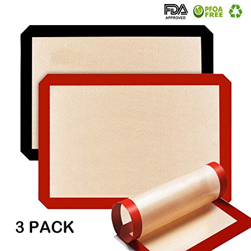 Vegena Tapis de Cuisson en Silicone, 3 Pièces sans BPA Anti-Adhérent Toile Feuille de Cuisson Patisserie, Toile de Cuisson Silicone Saine, Réutilisable, Facilement Lavable, 42 x 30 cm et 30 x 21 cm