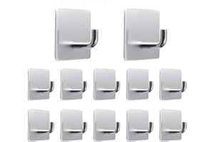 IZRA Self-Adhesive Towel Hooks, Pack of 12, Stainless Steel Adhesive Hooks, Wall Hooks, Towel Holder, Kitchen Hooks, Clothes Hooks, Door Hooks, Ideal for Bathroom, Toilet, Kitchen, Office, Silver