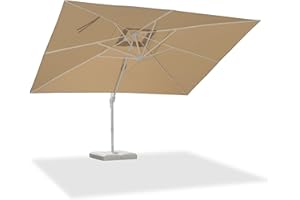 PURPLE LEAF Ampelschirm Rechteckig 300 x 400 cm, Sonnenschirm groß mit Kurbel, Aluminium Gestell in Weiß, 360° Drehbar, UV-beständig, für Garten Terrasse, Beige