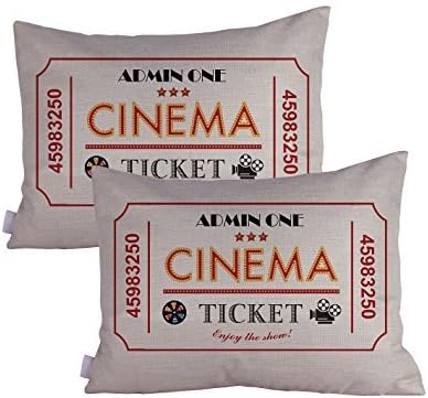 2 Pcs Movie &amp; Music Theme Decorative Pillow Cases Throw Cushion Covers 30x50cm (movie ticket red)