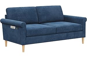Vesgantti Fabric 2 Seater Sofa, 164cm Loveseat Sofa with Bilateral Pocket Storage, Upholstered Couch Perfect for Living Room, Bedroom, Office, Small Space, Tool-free Assembly, 164L*76D*85Hcm, Blue