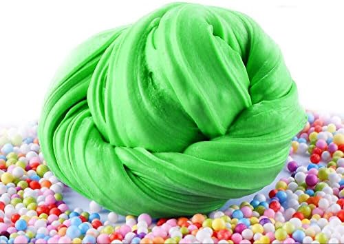 Fluffy Slime Kit - 1Pack Of Putty Floam Slime with Storage Container Sensory Play Stress Relief Toy + 1Pack Of Colorful Foam Balls for Kids and Adults , No Borax with Nice Fragrance (green)
