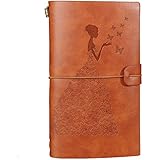 Leather Journal Refillable Travelers Notebook Notepad Diary Daily Planner with 18 Card Slots and 1 PVC Zipper Pocket for Men Women Students (Brown)