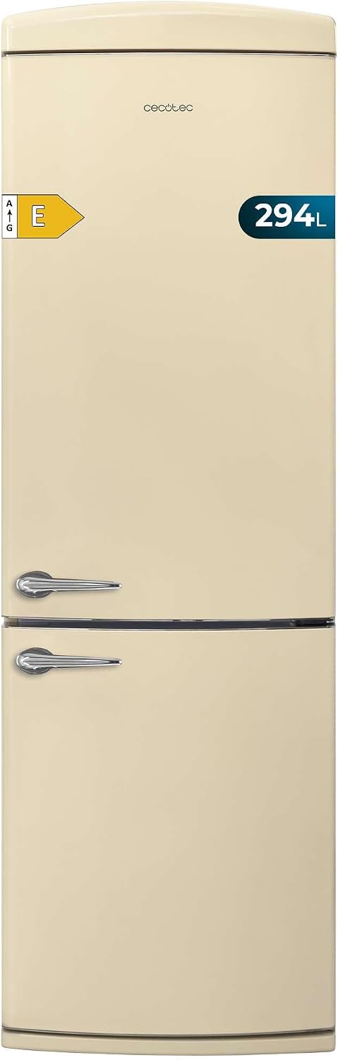 Cecotec Frigorífico Combi Retro Beige Bolero CoolMarket Combi Origin 294+ Beige E. Frigorífico combi 2 puertas, 294L, Total No Frost, Multi Cooling, Fast Freezing, clase E, acabado vintage resistente.