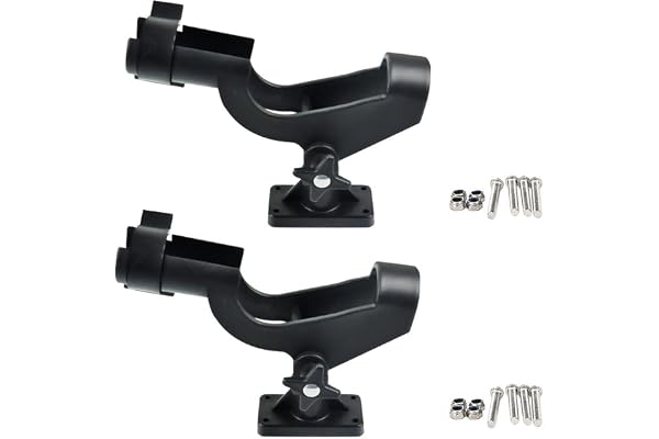 Nuzamas - Lot de 2 supports de canne à pêche - Réglage à l'horizontale ou à la verticale - Rotation à 360 degrés - Montage sur rail ou latéral - Pour kayak et bateau - Base et vis incluses