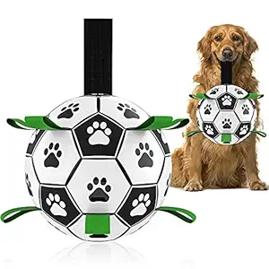 Dog Toys Soccer Ball with Grab Tabs, Interactive Dog Toys for Tug of War, Puppy Birthday Gifts, Dog Tug Toy, Dog Water Toy, Durable Dog Balls for Medium & Large Dogs?8 Inch?