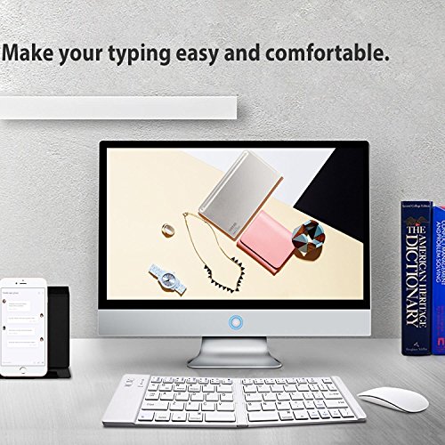 IKOS Tastiera Bluetooth Mini Portatile Pieghevole Tastiera Senza Fili Piccola Ultra Sottile Universale Ripiegabile Tastiera QWERTY Layout per iPhone iPad Air Pro iOS, Android, Windows Smartphone Tablet PC Microsoft