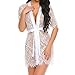 Produktbild Lingerie Damen Sexy UFODB Frau Sommer Kleid Kurz Dessous Erotik Set Kalte Schulter Reizwäsche Transparenter Spitzen Kimono Spitze Robe Mesh Mit Gürtel G-String