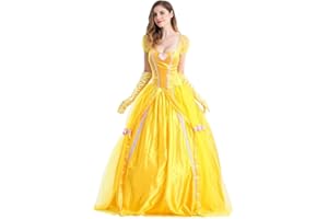 Odizli Rotkäppchen Belle Prinzessin Kleid Damen Erwachsene Halloween Weihnachten Karneval Cosplay Party Kostüm Lange Ballkleid mit Handschuhe