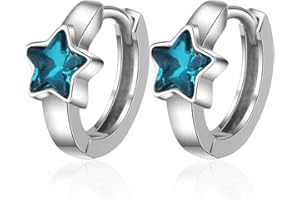 BEYEQCEZ 925 Sterling Silber Zirkonia Blau Stern Klein Creolen Ohrringe, Huggie Ohrringe, Kleine Creolen Ohrringe Stern Ohrringe Zirkonia Huggies Ohrringe Knorpel Ohrringe für Frauen Mädchen