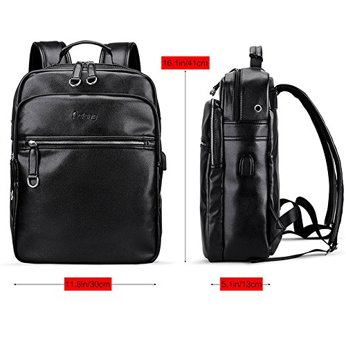 LIELANG Mann Retro Kunstleder Computer Tasche Laptop-Taschen und Rucksäcke mit USB-Anschluss für 14“ PC (Schwarz ) - 4