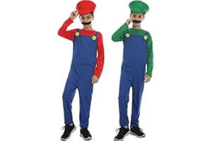 YIYUANIJI Super Bros Costume Aldult/Kids, Fancy Halloween Cosplay Costume for Kids Available in Sizes S,M,L,XL,Include Jumpsuit,Hat,and Moustache