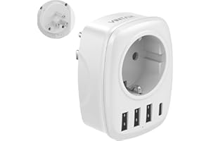 VINTAR Adaptateur Prise Americaine USA Canada France Adaptateur de Voyage avec 3 USB et 1 USB-C, Europe Francaise FR 2 Broches vers US 3 Broches pour USA Canada Mexique Thaïlande, CE Type B