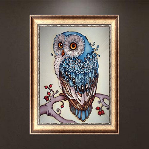 5 D Diamond Painting Bild Handarbeit Set Basteln Diamanten Strass Eule Blau - 3