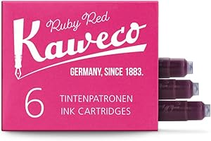 Kaweco Fountain Pen Ink Cartridges Ruby Red Pack of 6 | Premium Ink with Short Standard Cartridges in Red | Vegan Cruelty Free Water Soluble Calligraphy Lettering Writing