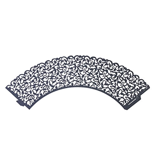 yuyikes 100 filigranen Artistic Backen Kuchen Pappbecher Little Vine Spitze Laser Schnitt rutschsicher Cupcake Wrappers Backförmchen Muffin Halter Schutzhülle für Hochzeit Geburtstag Party Dekoration, schwarz - 3
