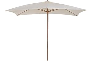 SOLD BY MHSTAR Outsunny 2 x 3m Wooden Garden Parasol Umbrella Outdoor Sun Shade Canopy, Table Market Umbrella with Vent, 38 mm Pole, Rope Pulley Mechanism