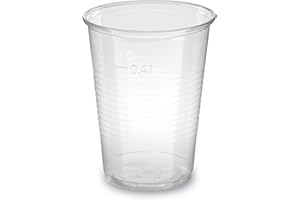 ‎LOGIPACK GERO Trinkbecher Made in Germany | Eichstrich 0,4l | Bierbecher Plastikbecher Einwegbecher aus Kunststoff PP (Polypropylen), Transparent klar | Ausschankbecher (100)