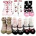 KF Baby Non-Skid Baby Girl Socks, 6 pairs, Infants to Toddlers