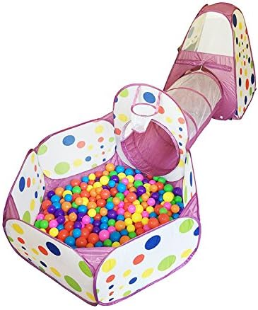 Sanmersen Kids Play Tent Crawl Tunnel and Ball Pit with Basketball Hoop Playhouse for Boys, Girls, Babies, and Toddlers (Purple)