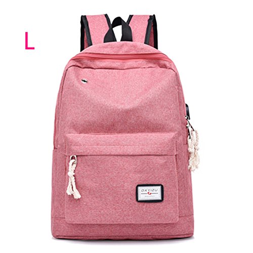 Preisvergleich Produktbild ZZW Reise- und Freizeitrucksack, wasserdichter Segeltuch-ultraleichter Rucksack großer Kapazität Laptop mit USB-Ladeanschluss Rucksack Jugend Reiten Lernen Sport Schultasche (Color : Pink, Size : L)