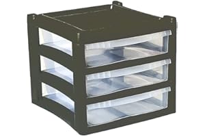 AAD 3 Tier Shallow Grey Drawers Cabinet | Plastic Drawers Storage Unit | A4 Office Storage Tower | H23.5 x L38 x B37cm