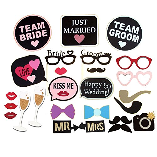 Veewon Foto Requisiten Hochzeit Dekorationen Fotorequisiten Valentinstag Photo Booth Props Einschließlich 26pcs Schnurrbart, Brille, Mund, Krawatten, Herr Frau, Liebe, Frisch verheiratet