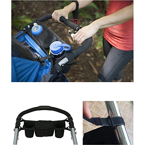 Vicloon Kinderwagen Taschen Organizer Getränkehalter Flaschenhalter Aufbewahrungstasche Schwarz