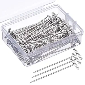 Mudder 70 Pack Wig T-Pins 2 Inch with Plastic Box, Silver