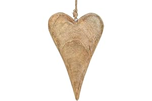 TEMPELWELT® Deko Anhänger Herz 26 cm, Mango Holz Massiv, Dekoherz Herzanhänger für Fensterdeko Wanddekoration Türdekoration, Hochzeitsdekoration