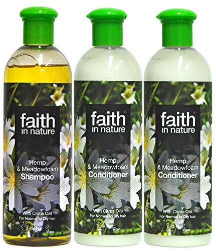 Faith In Nature Hemp & Meadowfoam Shampoo & 2 x Conditioner Trio